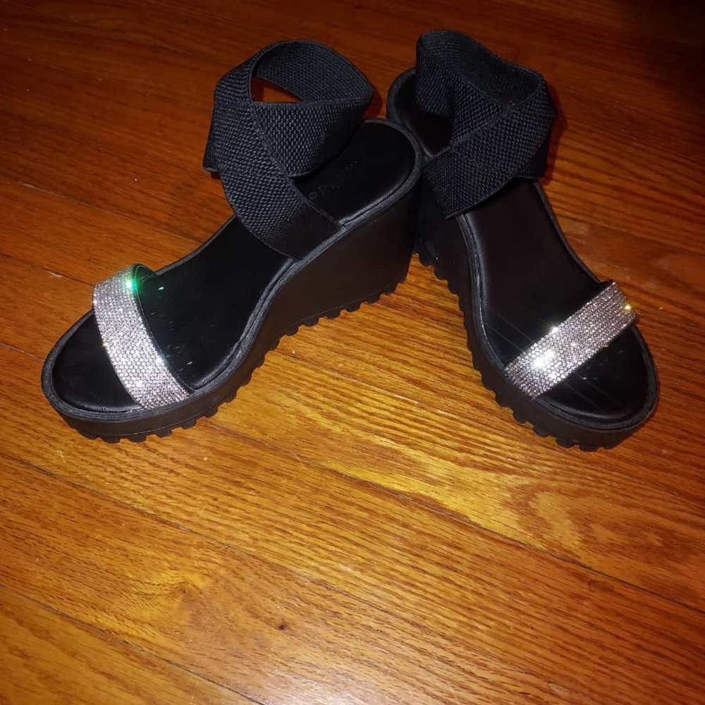 Madden Girl Black and Silver Wedge Heels
